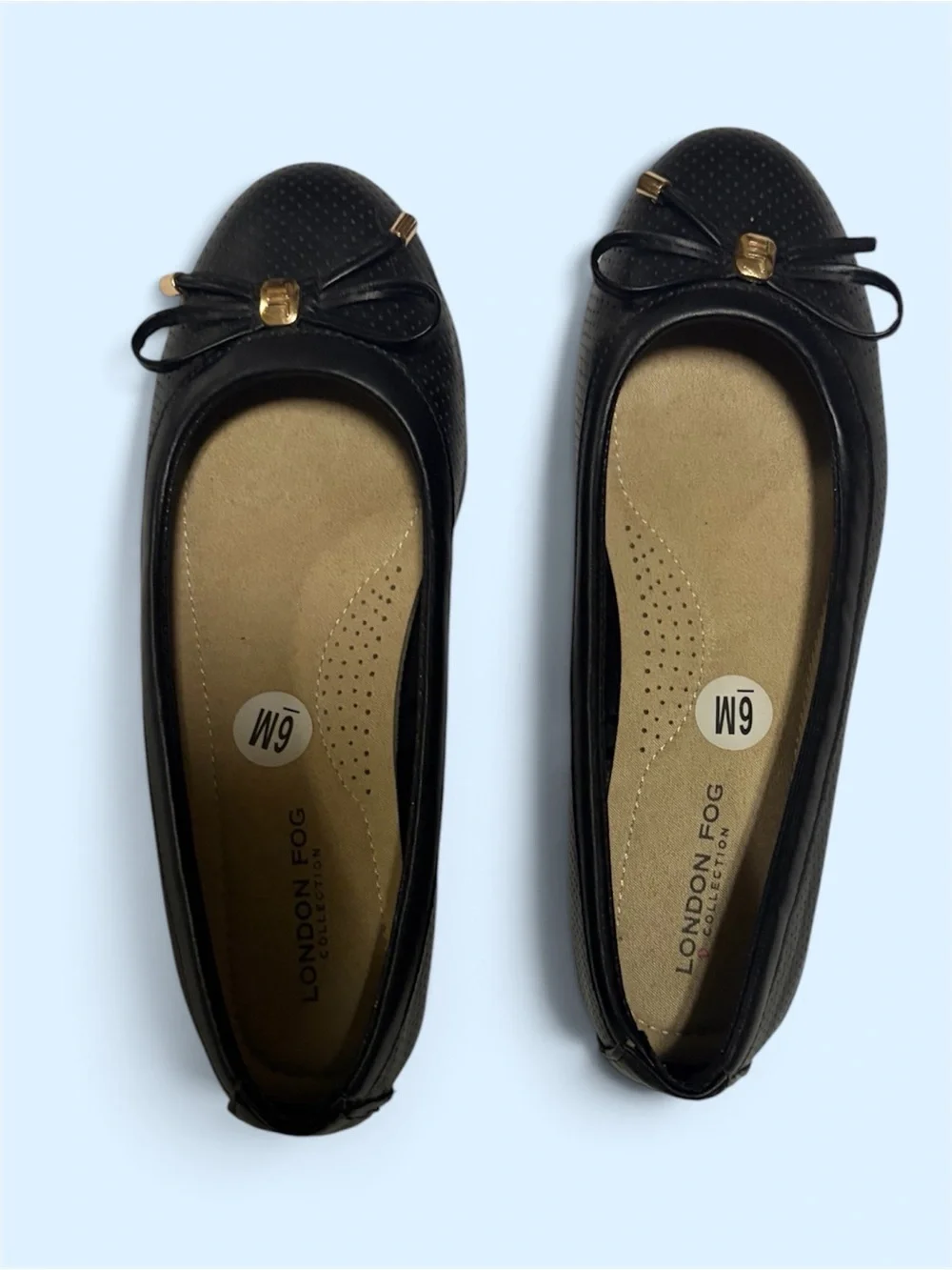 London Fog Black Ballet Flats with Bow - Women's